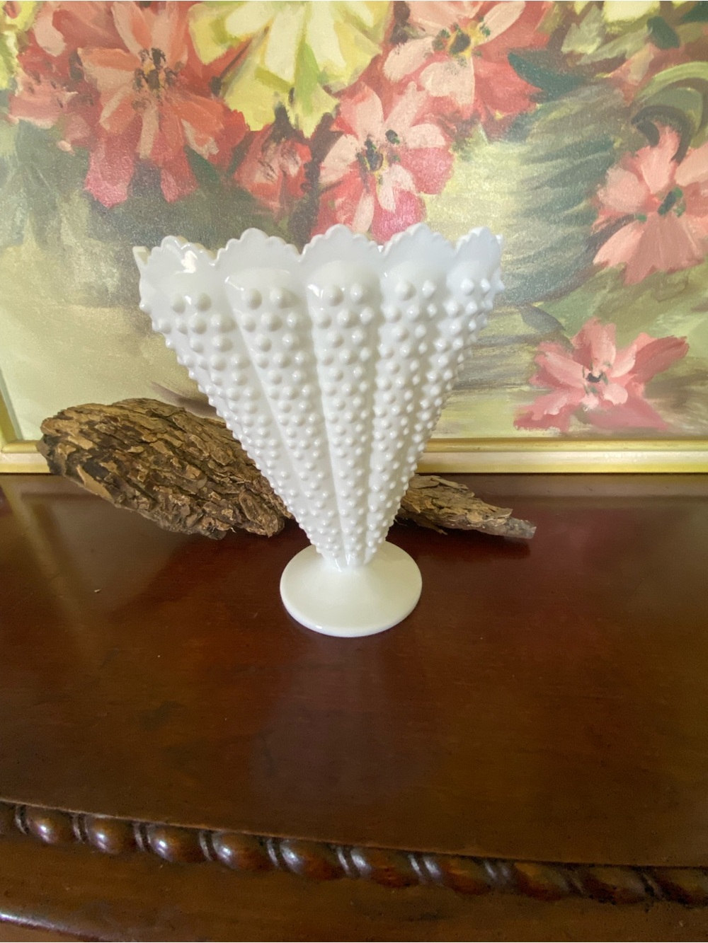 Fenton Hobnob Milk Glass Fluted Vase